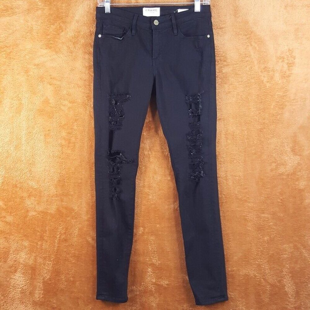 FRAME Womens Jeans Size 27 Black Wash Skinny Distressed LE SKINNY DE JEANNE